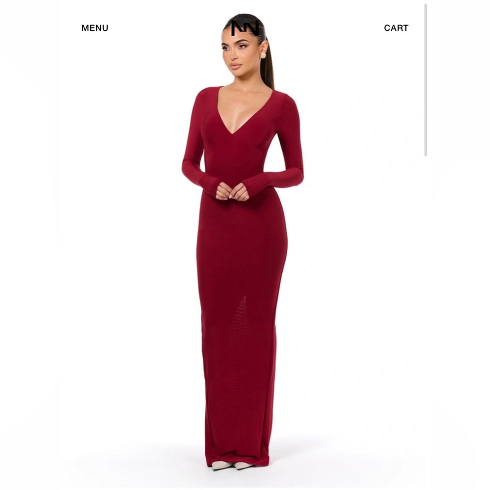 STRETCHY, BODYCON MAXI-LENGTH Dress with DEEP V-Neckline